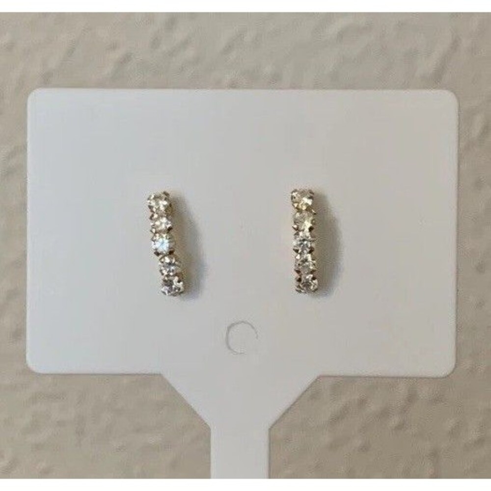 Vintage 14K Yellow Gold 1/2 Hoop Earrings 5-Stone Petite CZ Stud